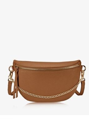 GiGi New York Tan Crossbody Bag with Gold Chain